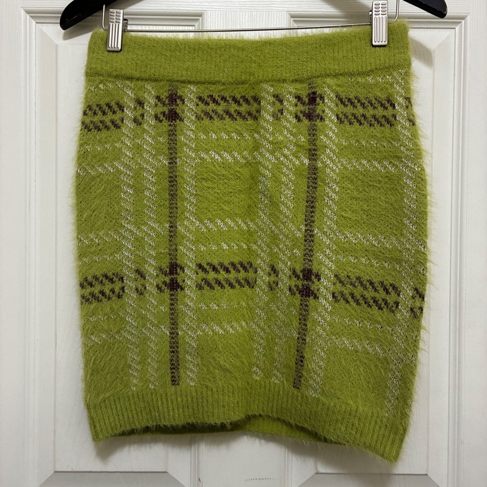 Arizona‎ Jean Co Plaid Fuzzy Knit Mini Skirt Green Medium Y2K Schoolgirl Preppy